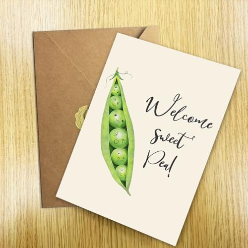 Sweet Pea Baby Card for New Parents - Blank Inside with Envelope