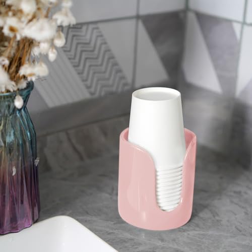 Ceramic Mouthwash Cup Dispenser - Pink, 3 oz & 4 oz Holder