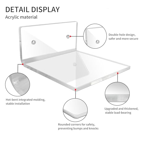 4-Inch Clear Acrylic Floating Wall Shelves - Set of 4 Small Display Ledges