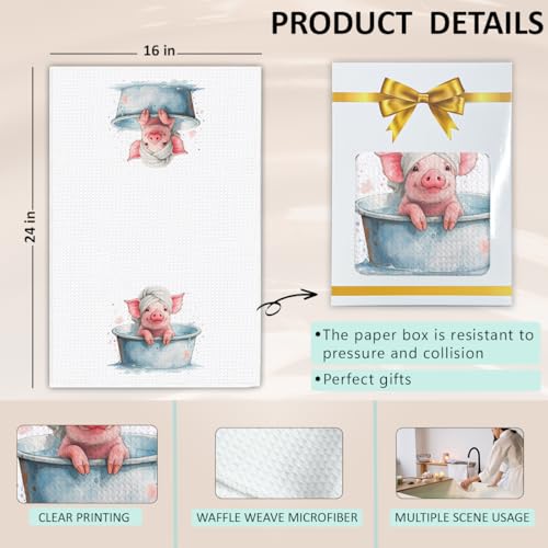 KIDEAR Bathing Pig Hand Towel - Cute Microfiber Kitchen Towel (16x24)