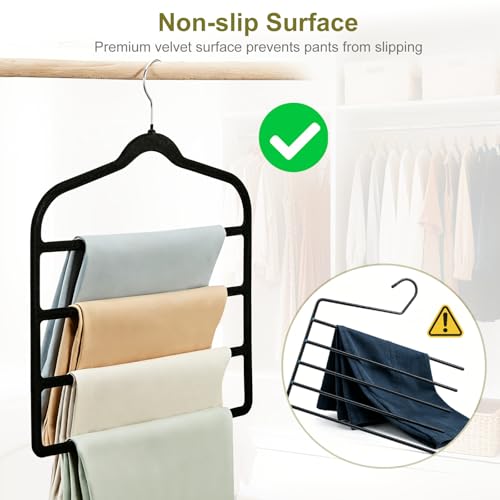 Aoyaiar 2-Pack Space Saving Pants Hangers, Non-Slip Velvet Multi-Tier Rack