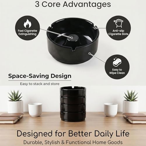 Durable Plastic Ashtray with Fast Extinguishing Column - 5 Pcs