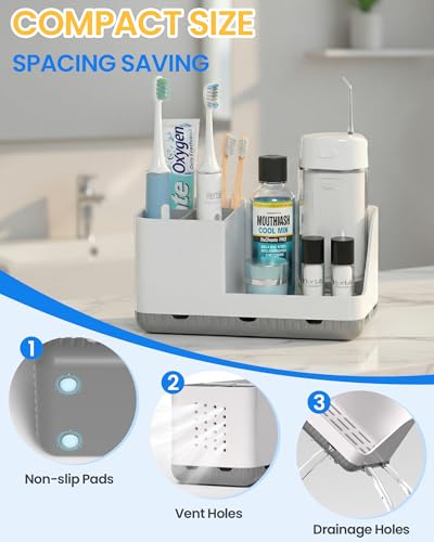 Homtalker Toothbrush Holder Counter Organizer - Detachable, Whitegrey