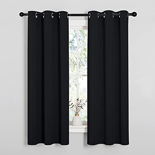 NICETOWN Blackout Curtains 34x63 Inches - Pack of 2, Black, Silver Grommets