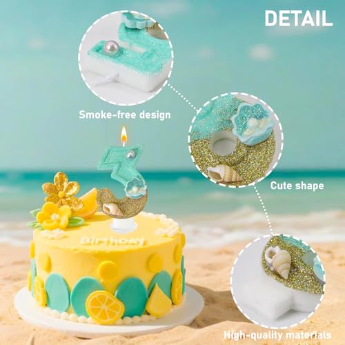 Dayake Blue Beach Number 3 Candle for Birthday Cakes, Mermaid Ocean Theme Decor