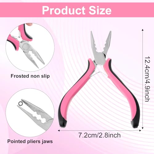 Thinp Micro Ring Hair Extension Pliers, 3-Hole Mini Tool with Pink Grip