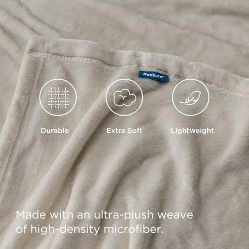 Bedsure King Size Flannel Fleece Blanket - Soft Lightweight Oxford Tan