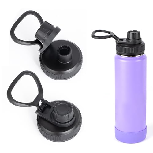 2Pcs Replacement Lid for Takeya Insulated Water Bottle, Wide Mouth Loop Top Lid for Takeya 14, 18, 24, 32, 40, 64oz, Replacement Cap with Handle Easy to Carry, No Leak Top Spout Lid Accessories Black