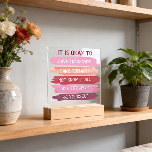 Mindfulness4 Acrylic Desk Sign - Motivational Office Decor with Wood Base