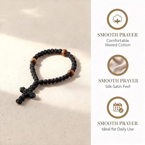 Orthodox Prayer Rope Bracelet with 33 Knot Beads & Cross Charm