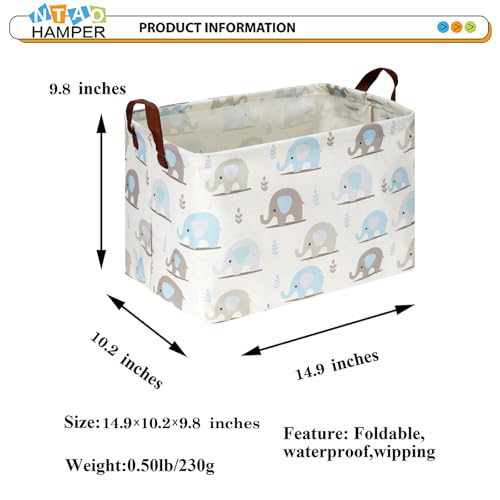 Blue Elephant Storage Basket - Collapsible with Handles