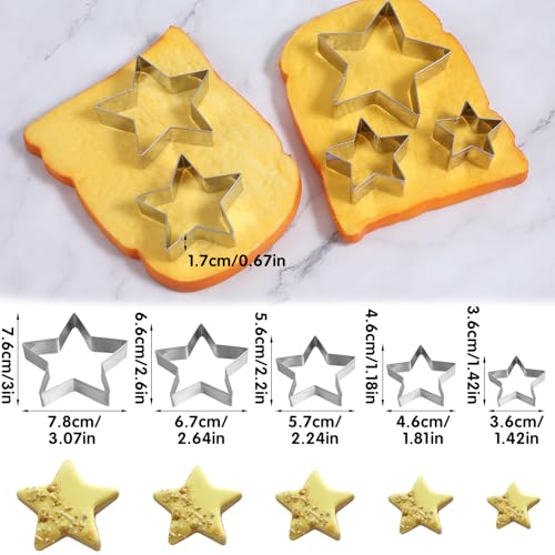 Star Cookie Cutter Set - 5 Pcs Stainless Steel Edge Cutters, 3.6–7.8cm, Nesting