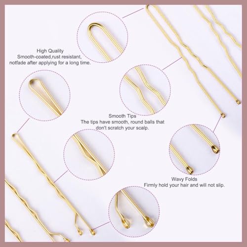 Blonde Hair Pins and Bobby Pins Kit with Elastic Bands & Storage Box