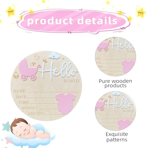 Personalized Wooden Hello World Baby Announcement Sign - 5.9 Inch