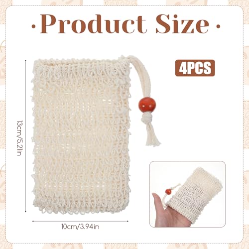 Trinkrittey 4pcs Sisal Soap Bag Exfoliating Mesh Saver Pouch