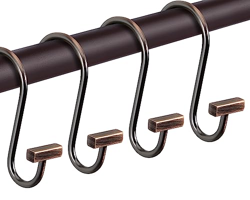 CHICTIE Bronze Shower Curtain Hooks, Rust-Proof Metal T-Bar Rings (Set of 12)