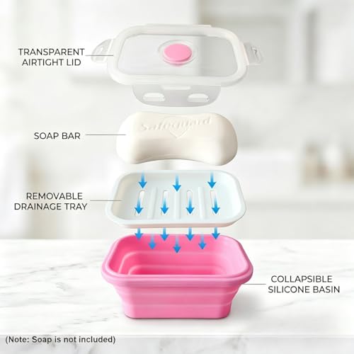 Elimeta Collapsible Silicone Soap Dish - Leak-Proof Portable Case, Pink