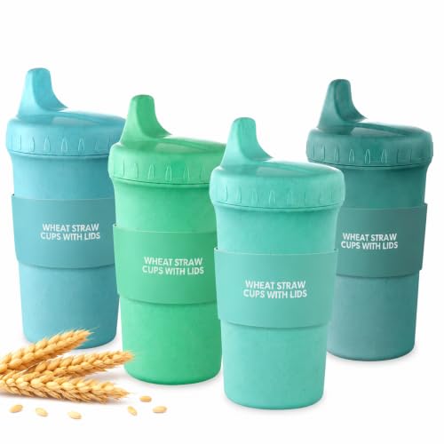 Meolibour Blue Wheat Straw Sippy Cups - 4 Pack Spill-Proof Toddler Cups