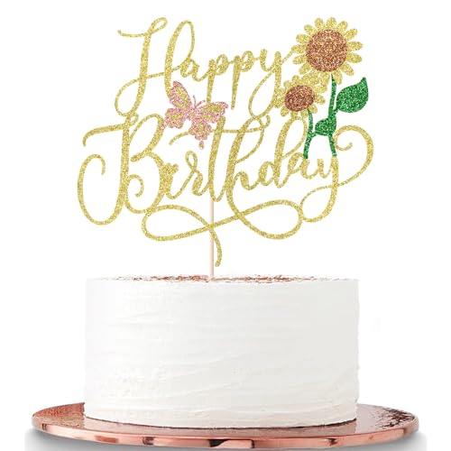 Gold Glitter Sunflower Cake Topper for Birthdays & Baby Showers