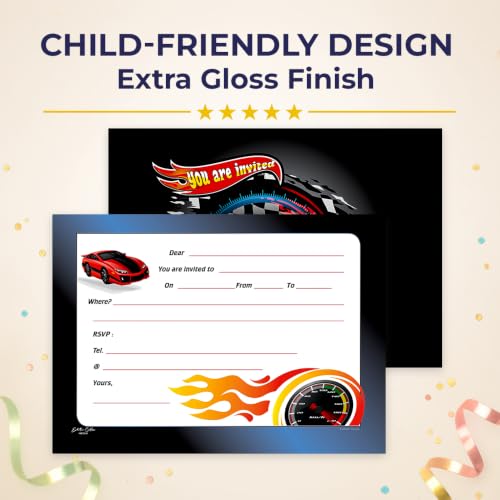 Race Car Birthday Invitations – Set of 10 Kids Party Cards