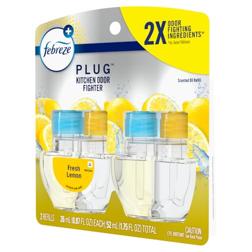 Febreze Plug In Air Freshener, Odor-Fighting Scented Oil Refill, Kitchen Odor Fighter, 2 Refills