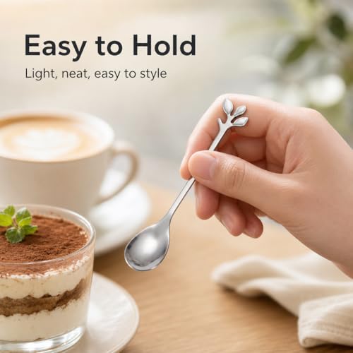 Elegant Stainless Steel Coffee Spoons - 4.7 Inch Leaf Design, 4 Pcs