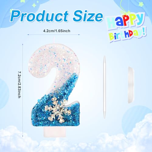 Glitter Snowflake Number Birthday Candles 0-9 - Blue & White