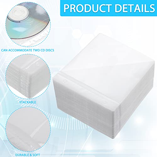 100 Pack White CD/DVD Sleeves - Double-Sided Storage Envelopes