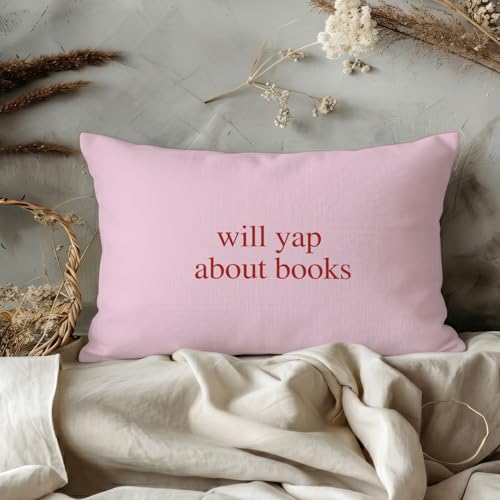 Book Lovers Pink Throw Pillow Cover 12x20 Inch - Minimalist Decor