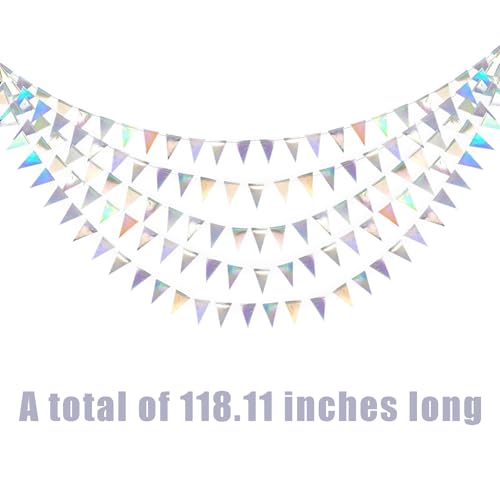 Iridescent Holographic Triangle Pennant Banner - 4 Sets