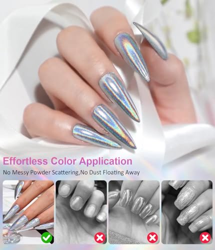 BISHENGYF Magic Chrome Nail Powder - Iridescent Mirror & Holographic Laser Effect