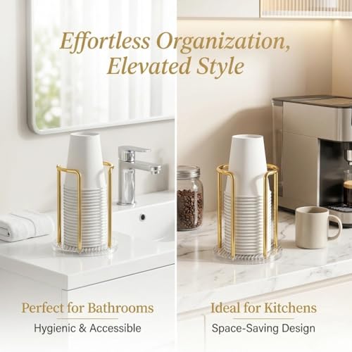 Elegant Gold Toothbrush & Mouthwash Cup Dispenser Holder