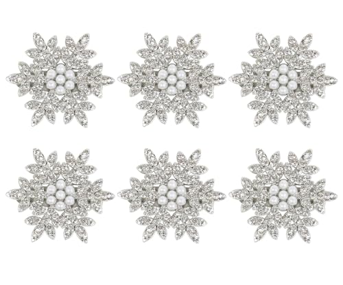 Penta Angel Snowflake Hair Clips - 6 Pcs Sparkly Rhinestone Pearl Hairpins