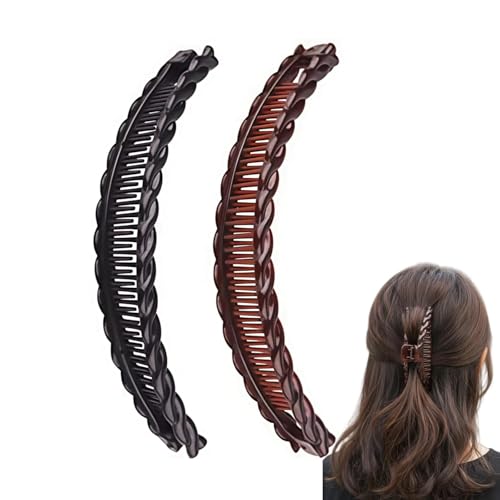 2Pcs Banana Hair Clips for Thick Curly Hair - Vintage Tortoise Shell