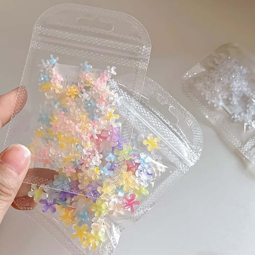 200Pcs Colorful Floral Nail Charms Flatback Resin Flower Gems for DIY Nail Art
