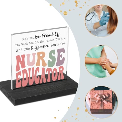 Thank You Nurse Education Gifts - Appreciation Desk Sign for Nursing Teachers - Black Wood & Acrylic, Farmhouse Style - Variation of This Listing