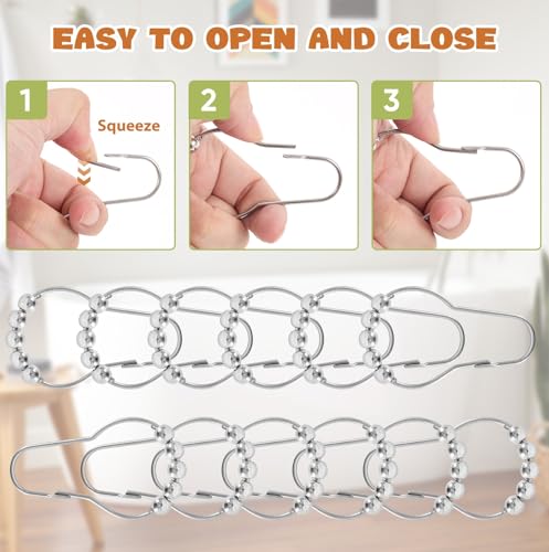 Rust-Proof Stainless Steel Shower Curtain Hooks - 12 Pack