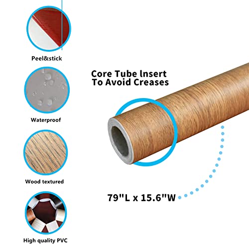 Brown Wood Grain Waterproof Self-Adhesive Shelf Liner - 15.6" x 79"