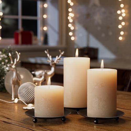 Apsvwys Black Pillar Candle Holders Set of 2 - 4 Inch Round Iron Trays