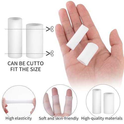 14 Pcs Silicone Finger Protectors, Waterproof Finger Protectors Gel Finger Cots Finger Sleeves Finger Stall Finger Covers for Finger Cracking, Blisters, Eczema, Arthritis (2 Size, White)