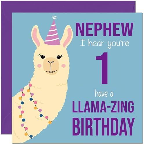 1st Nephew Llama Birthday Card - Funny 1st Birthday Card for Kids