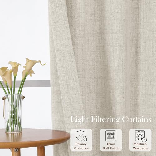 Ebesto Natural Kitchen Curtains 30W x 24L Inches - 2 Panels Light Filtering Faux Linen Texture, Rod Pocket Short Window Drapes for Kitchen, Bathroom, Over Sink, Pack of 2