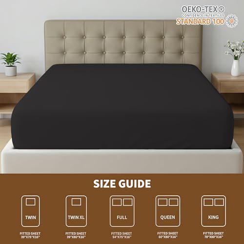 Twin XL Fitted Sheet - Soft Black Bottom Sheet with Deep Pockets