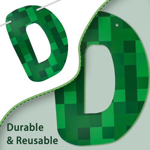 Green Pixel 12th Birthday Banner, Pre-Strung Video Game Party Decor