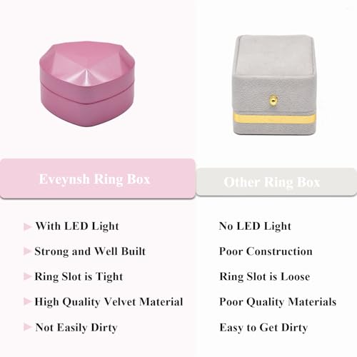 Pink Heart Shaped LED Lighted Engagement Ring Box for Proposals