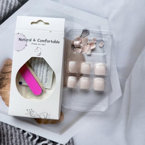 Pink French Tip Press on Toenails - Short Square Fake Toe Nails 24Pcs