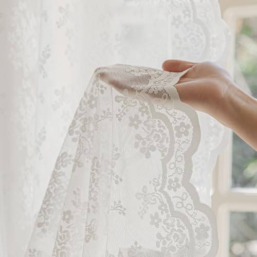 Rinwoc White Lace Semi-Sheer Valance Curtain 52" x 18" – Elegant Floral Tiers