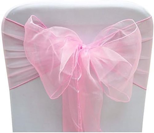 Elegant Organza Chair Sashes - Sheer Fabric for Weddings & Events | Pack of 10, Baby Pink