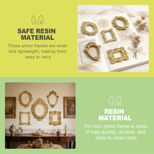 10 Mini Vintage Gold Picture Frames - Ornate Resin Photo Displays