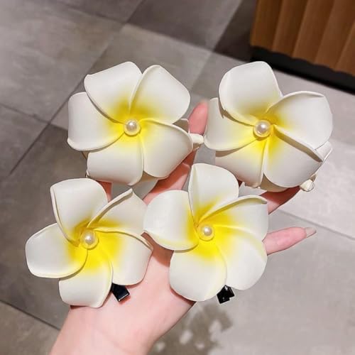 White Plumeria Flower Hair Clips 5cm Tropical Hair Barrettes 10 Pack